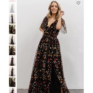 Baltic Born Marseille Embossed Maxi Dress in Black Multi Floral in size XL